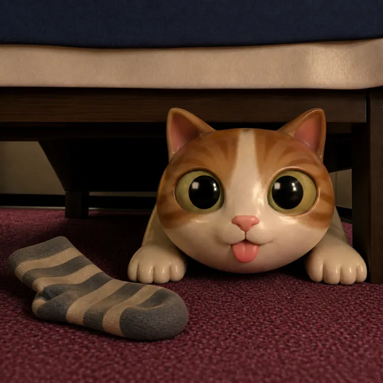 the kitten beside a lost striped sock